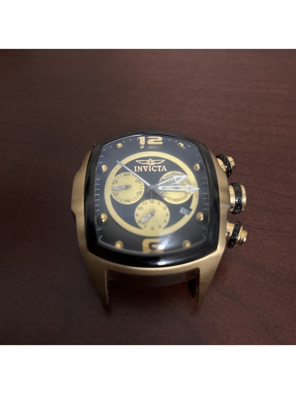 Invicta Lupah 10067 Chronograph Gold/Black Dial Mens Watch - NEW BATTERY, RUNS
